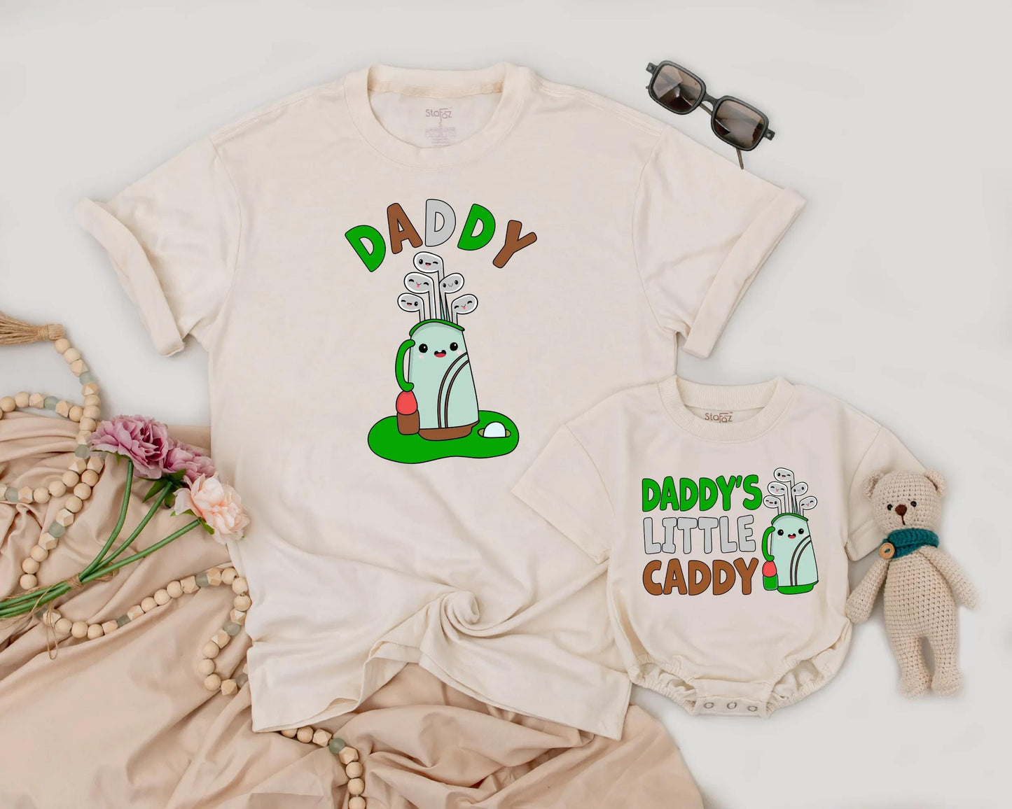 Personalized Golf Dad & Baby Matching Outfit Daddy’s Little Caddy Cute Father’s Day Baby Boy Golf Gift