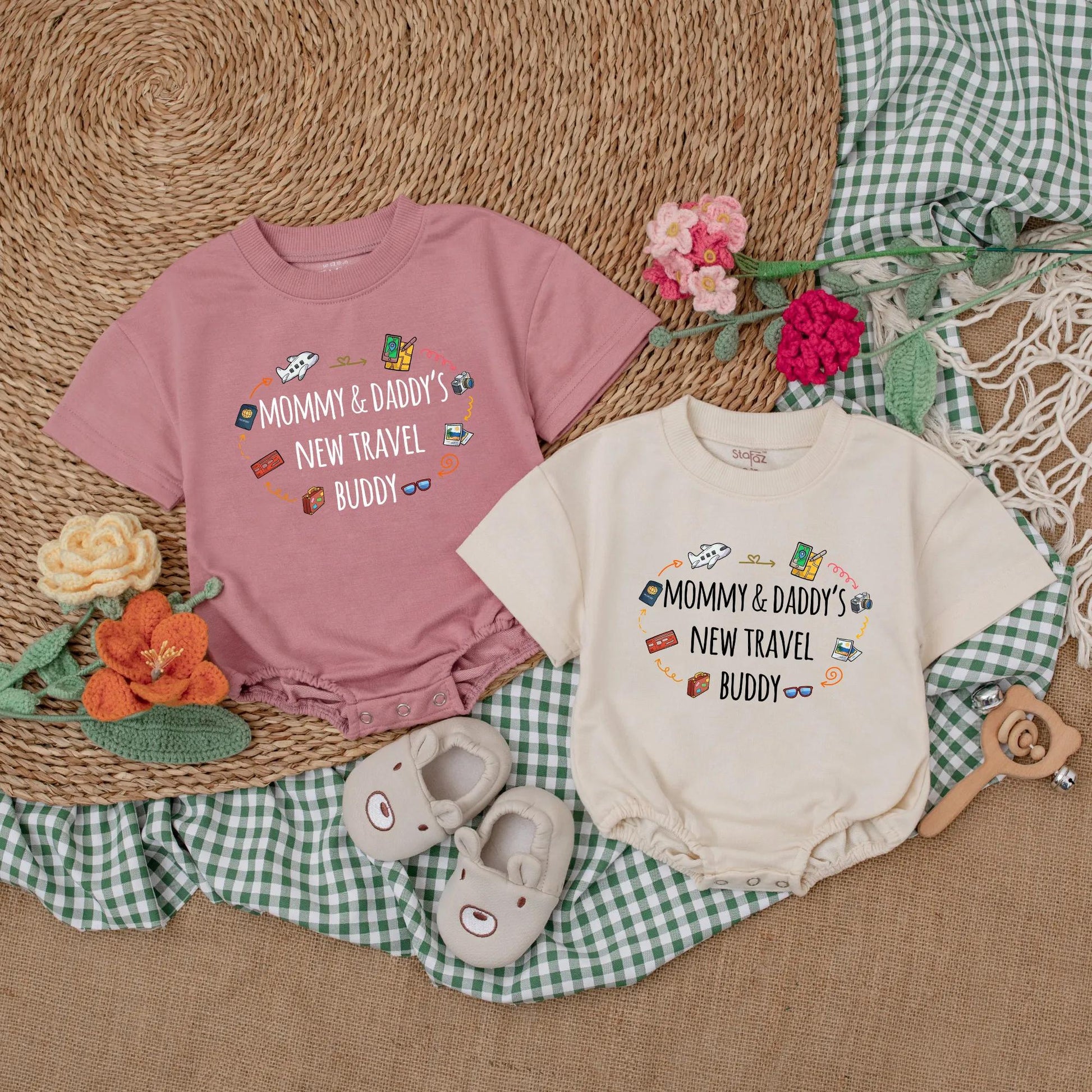 Mommy & Daddy's Travel Buddy Romper Baby Vacation Outfit - Future Traveler Bodysuit Gift Short Sleeve Newborn Clothes for Baby Boy or Girl