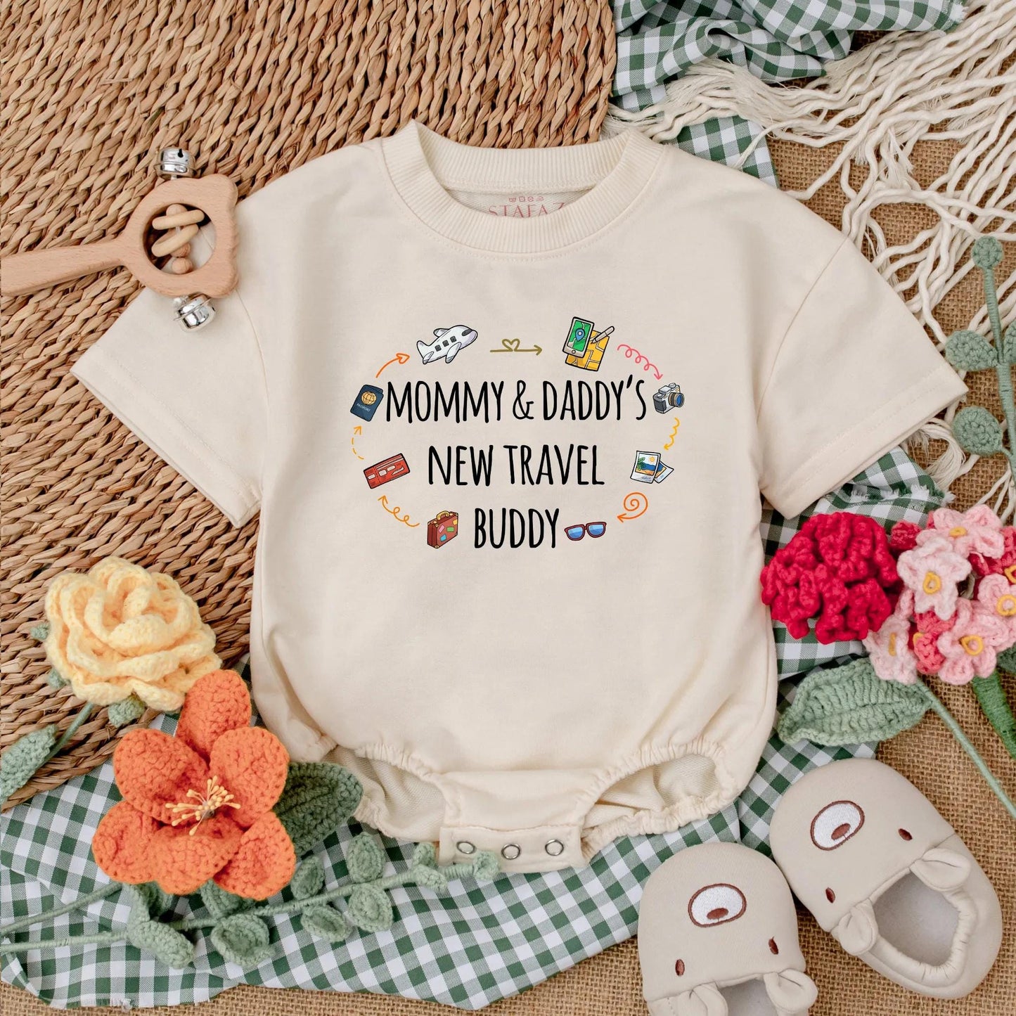 Mommy & Daddy's Travel Buddy Romper Baby Vacation Outfit - Future Traveler Bodysuit Gift Short Sleeve Newborn Clothes for Baby Boy or Girl