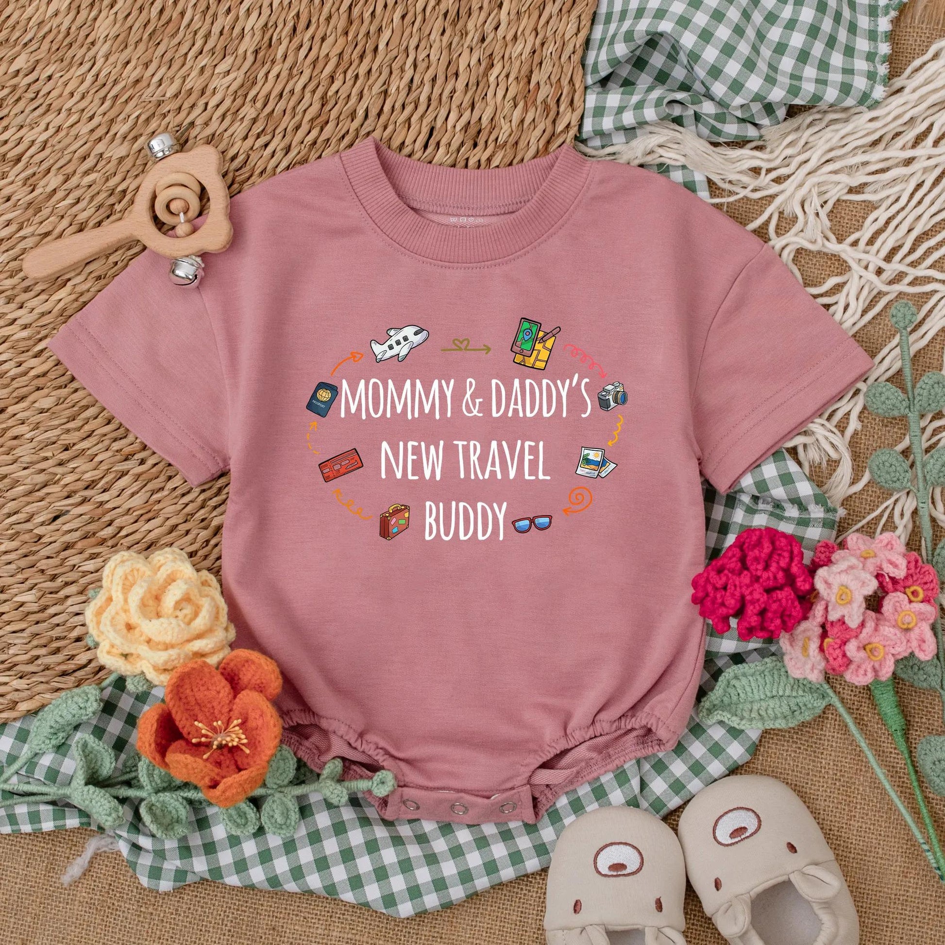 Mommy & Daddy's Travel Buddy Romper Baby Vacation Outfit - Future Traveler Bodysuit Gift Short Sleeve Newborn Clothes for Baby Boy or Girl