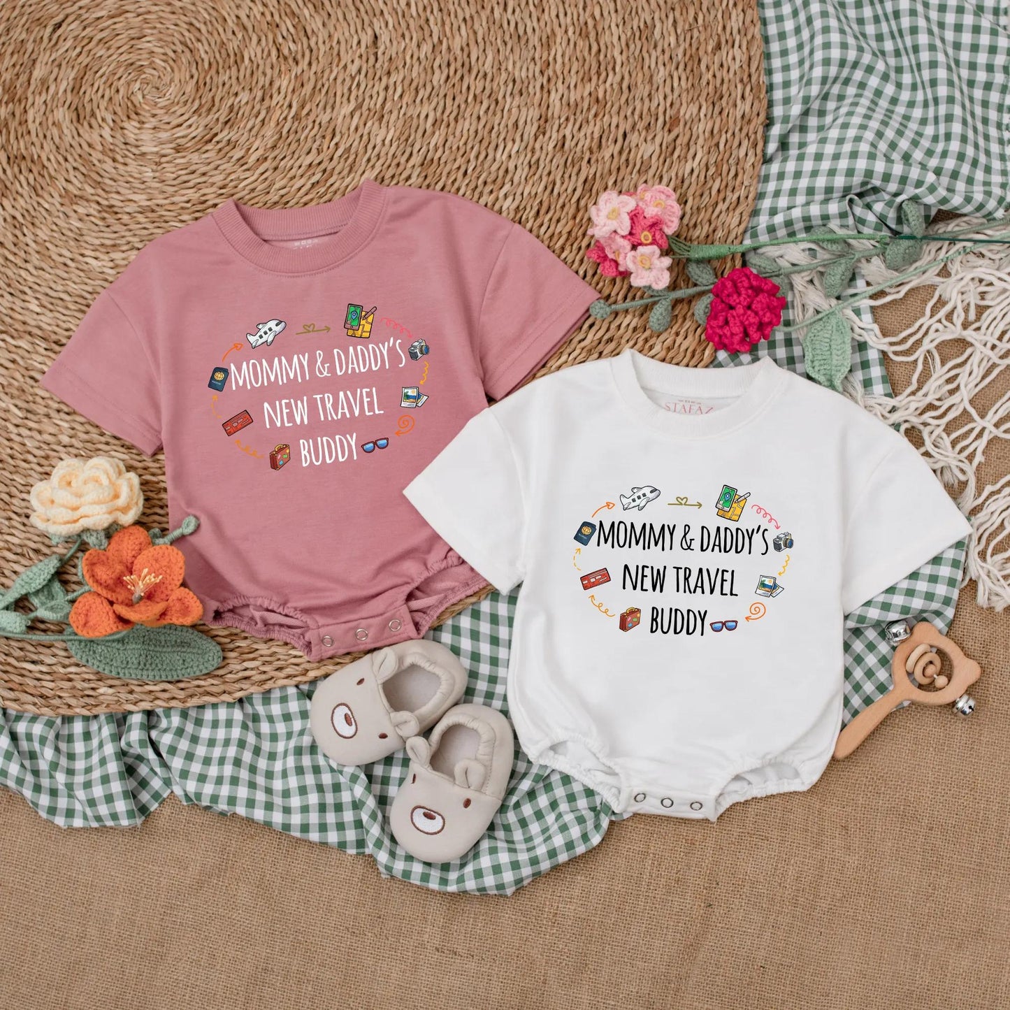 Mommy & Daddy's Travel Buddy Romper Baby Vacation Outfit - Future Traveler Bodysuit Gift Short Sleeve Newborn Clothes for Baby Boy or Girl