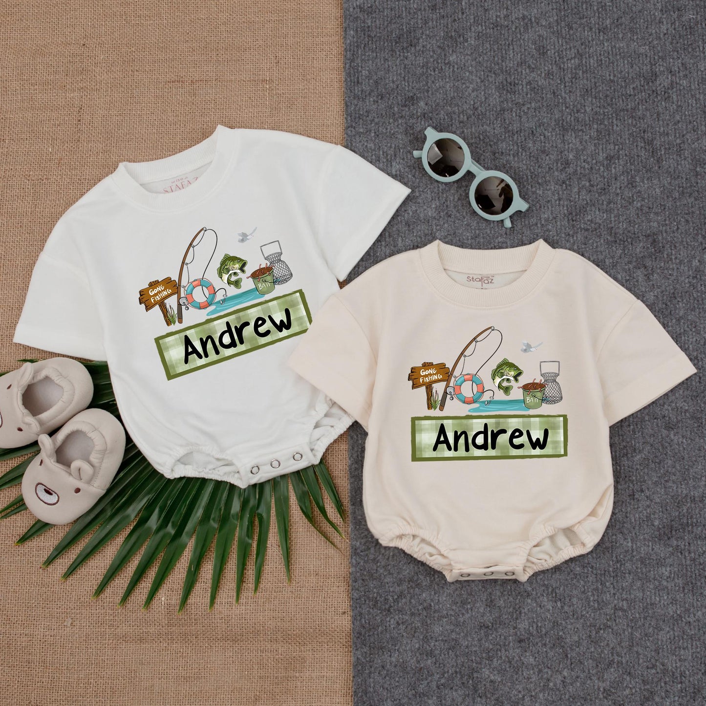 Custom Name Fishing Buddy Bubble Romper for Baby Boy Personalized Daddy and Me Outfit Father's Day Gift