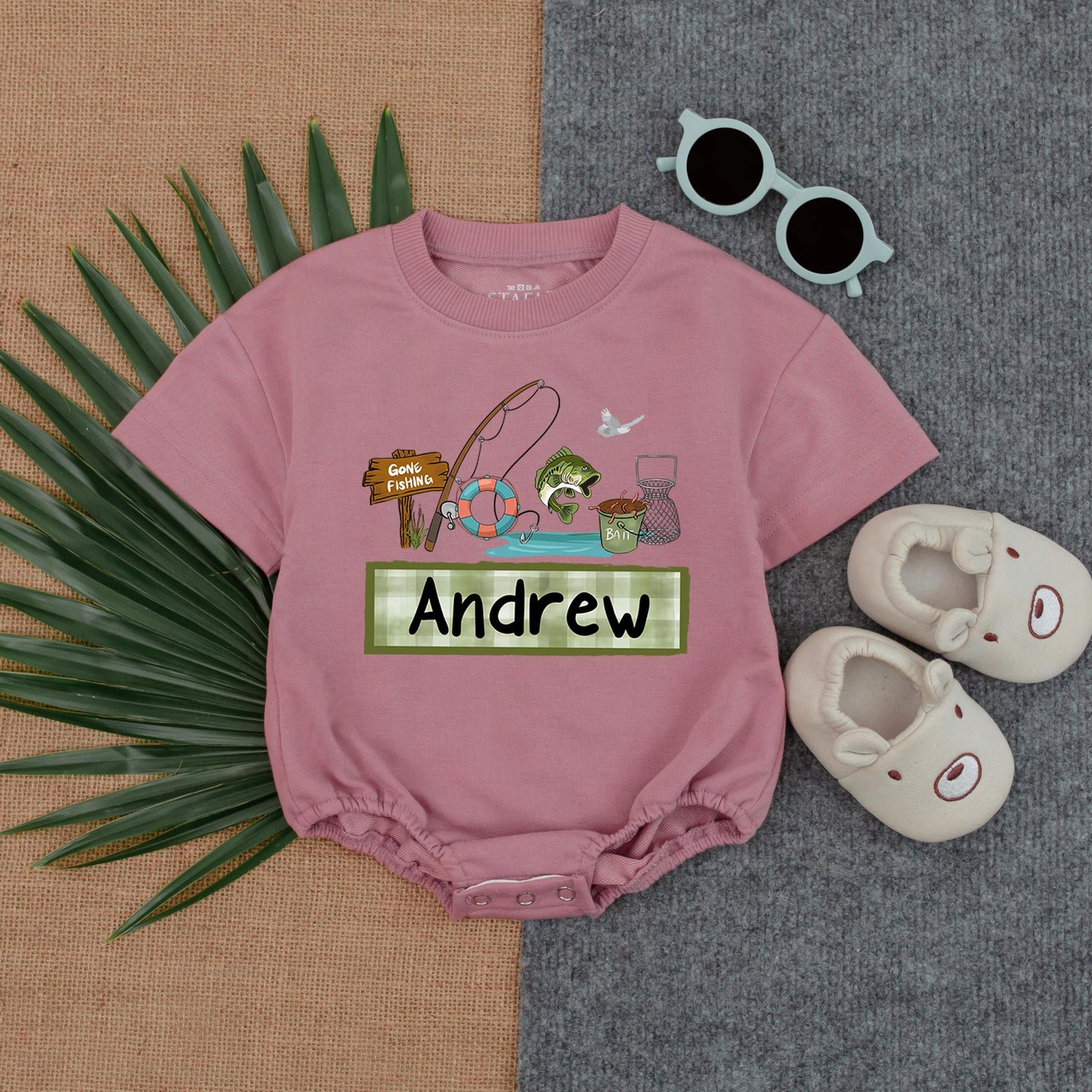 Custom Name Fishing Buddy Bubble Romper for Baby Boy Personalized Daddy and Me Outfit Father's Day Gift