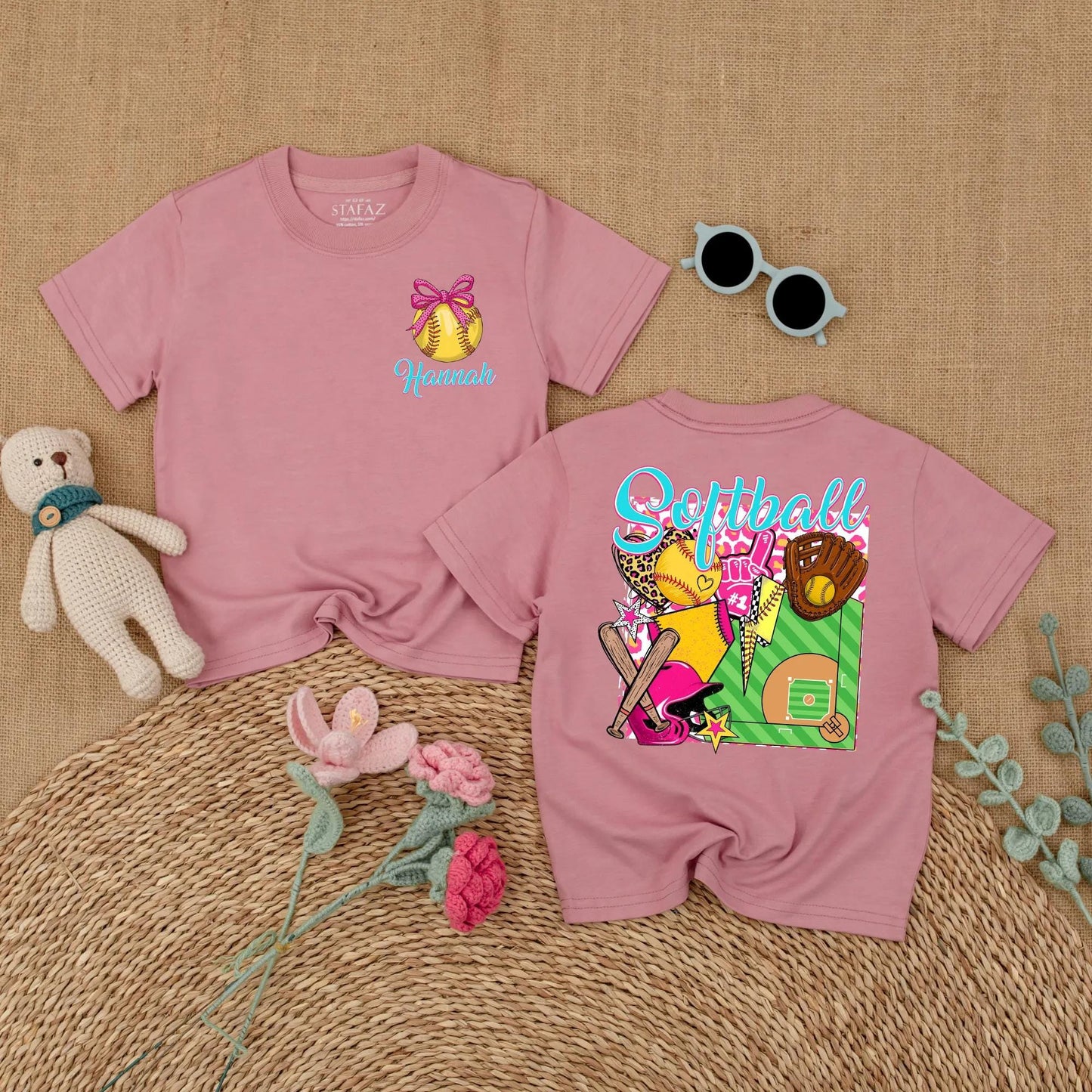 Personalized Softball Pink Bubble Romper for Baby Girls Game Day Outfit Sporty Summer Clothes with Custom Name