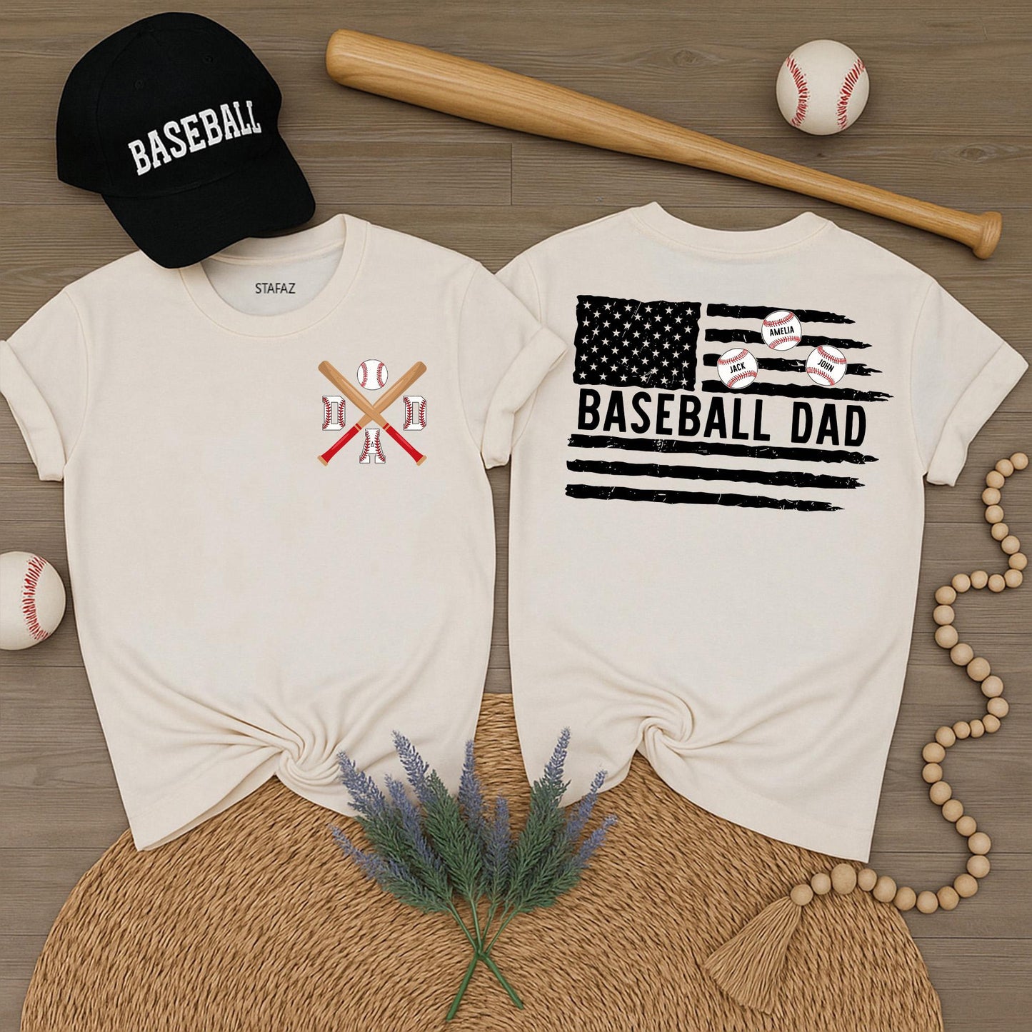 Custom Baseball Dad Shirt with Kid's Names - Baseball Dad Gift for Father's Day & Baseball Season - Comfortable Tee