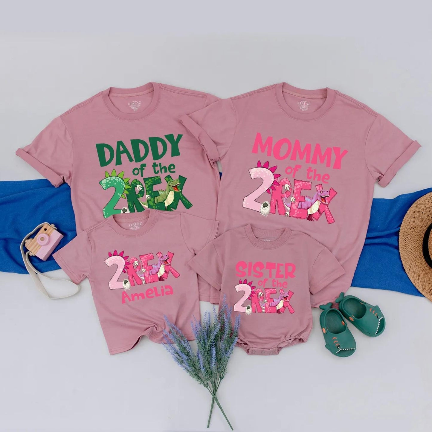 Custom 2nd Birthday Dinosaur Family Shirts "2 Rex" Dino Party Matching Outfits for Mom Dad Sibling Baby
