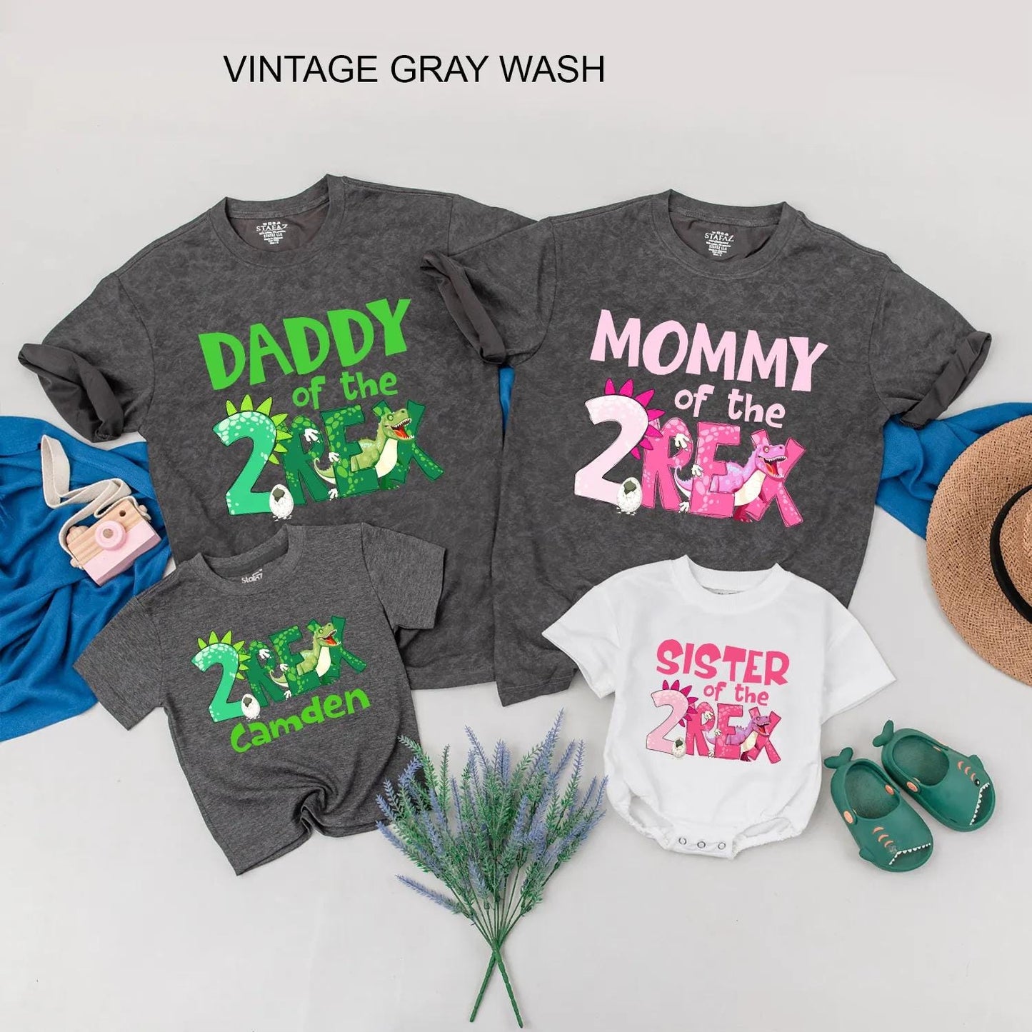 Custom 2nd Birthday Dinosaur Family Shirts "2 Rex" Dino Party Matching Outfits for Mom Dad Sibling Baby