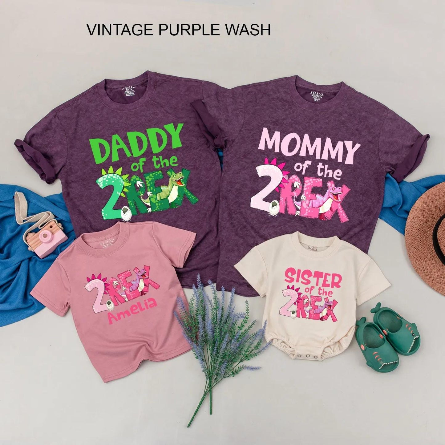 Custom 2nd Birthday Dinosaur Family Shirts "2 Rex" Dino Party Matching Outfits for Mom Dad Sibling Baby