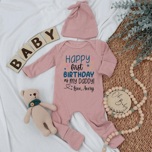 Happy First Birthday as My Daddy Bodysuit Baby Avery Stars Blue Black Pink Yellow Gift for New Dad First Time Daddy Outfit