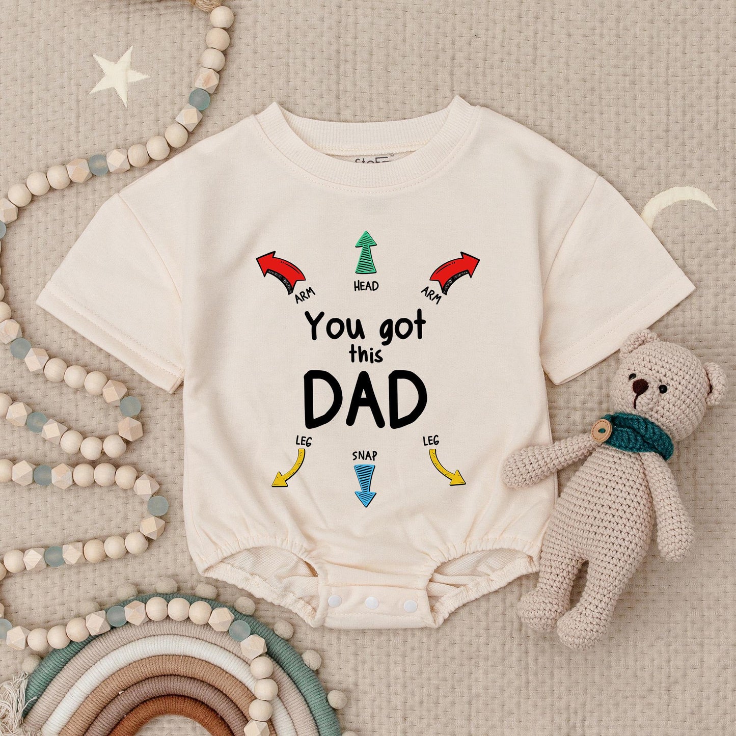 You Got This Dad Romper: Funny Baby Bodysuit with Dad Instructions, Cute First Father's Day Gift, Newborn Clothes for Daddy, Colorful Arrow Design 135