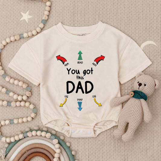 You Got This Dad Romper: Funny Baby Bodysuit with Dad Instructions, Cute First Father's Day Gift, Newborn Clothes for Daddy, Colorful Arrow Design 135