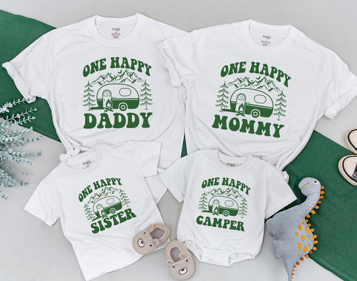 One Happy Camper Matching Family Shirts Custom Daddy Mommy Camping Bodysuit Family Vacation 1st Birthday Outfit