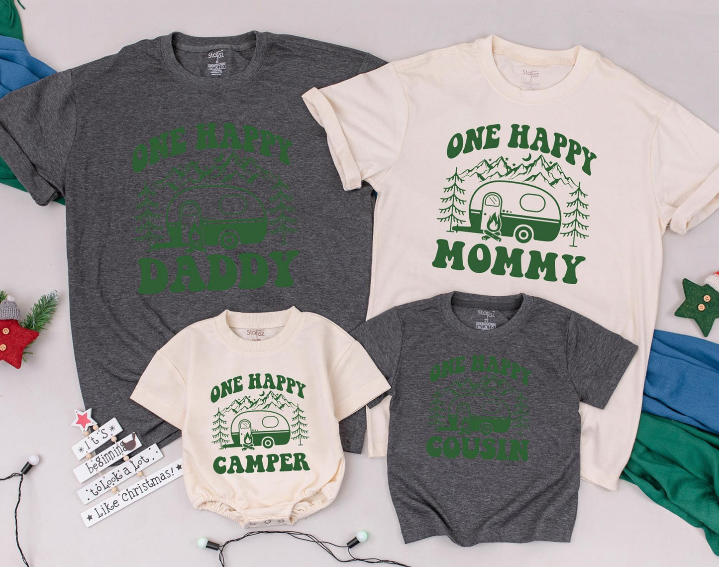 One Happy Camper Matching Family Shirts Custom Daddy Mommy Camping Bodysuit Family Vacation 1st Birthday Outfit