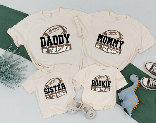 Football Family 1st Birthday Shirts: Rookie of the Year! Matching Mommy & Me Outfit, Custom Baby Romper & Football Birthday Boy Family Shirts