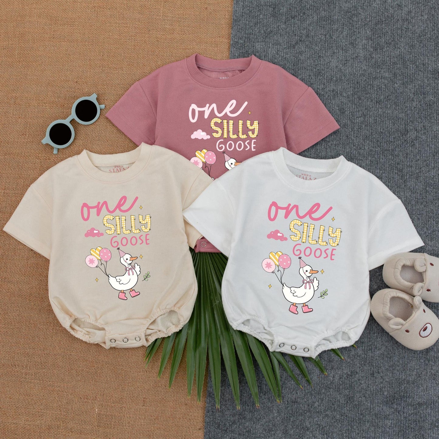 Custom Girl One Silly Goose T-shirt Baby Romper, 1st Birthday Silly Goose Bodysuit, Silly Goose Birthday Outfit, Short Sleeve Bubble Romper