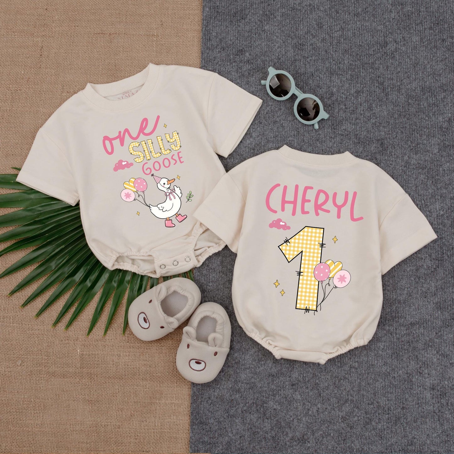 Custom Girl One Silly Goose T-shirt Baby Romper, 1st Birthday Silly Goose Bodysuit, Silly Goose Birthday Outfit, Short Sleeve Bubble Romper