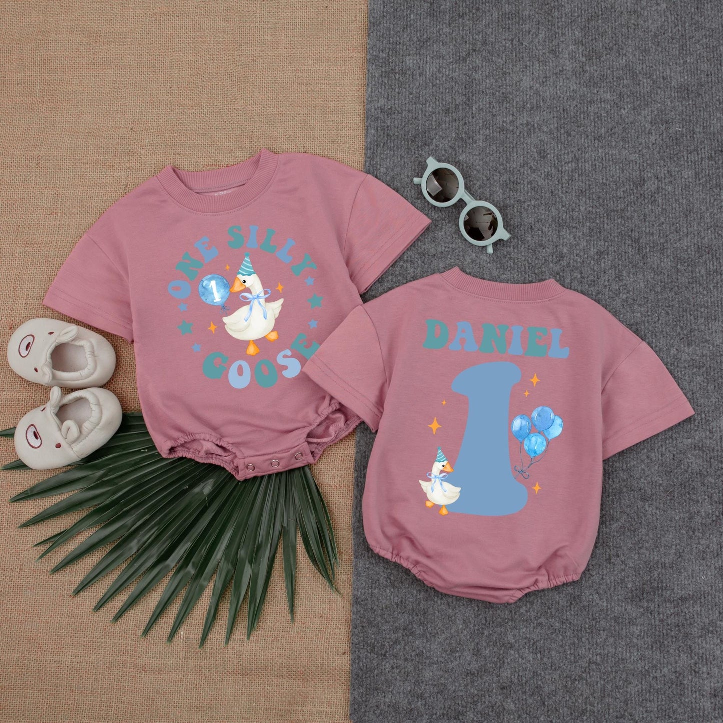Custom One Boy Silly Goose T-shirt Baby Romper, 1st Birthday Silly Goose Bodysuit, Silly Goose Birthday Outfit, Short Sleeve Bubble Romper