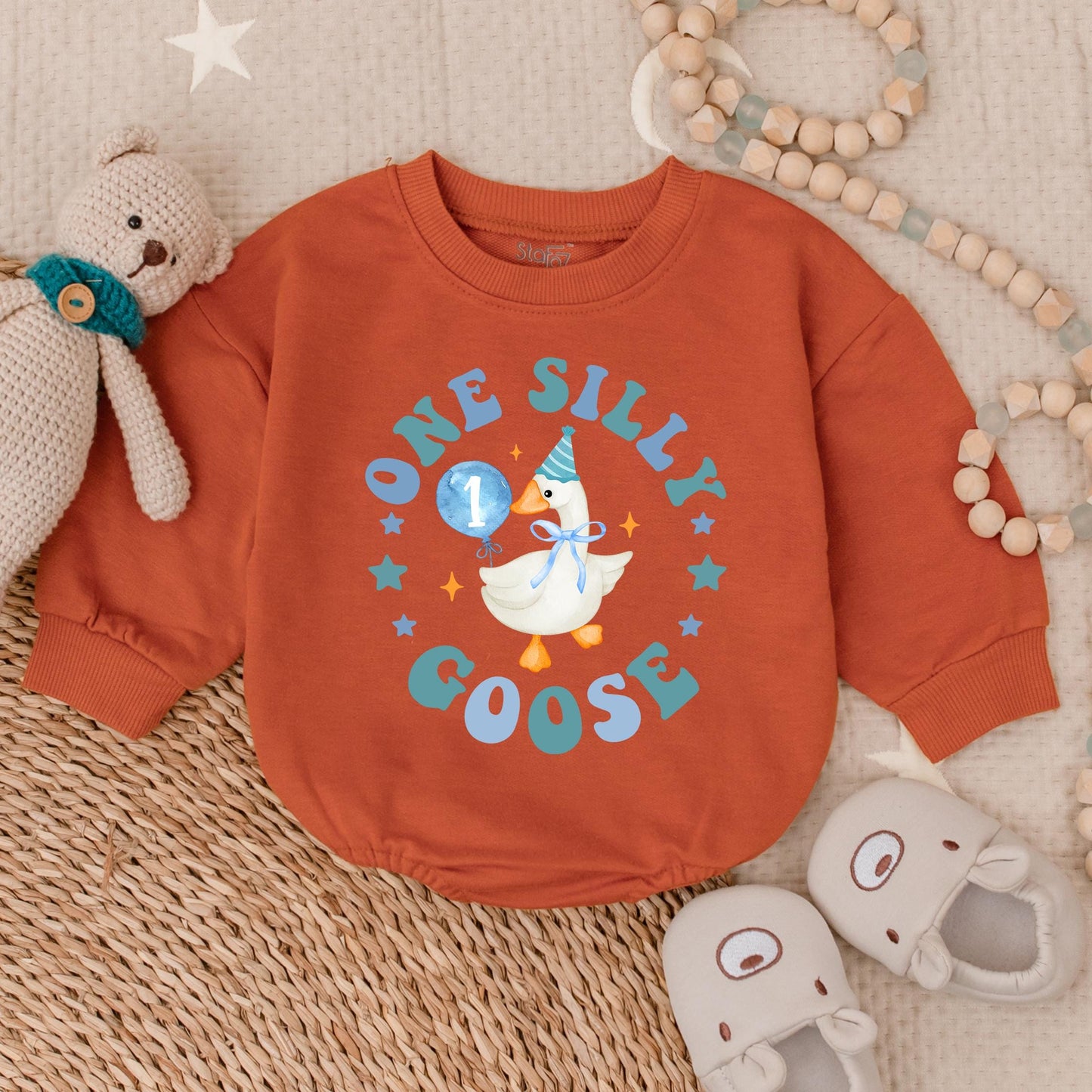 Silly Goose First Birthday Outfit Baby Boy Romper Cute Bubble Bodysuit for a 1st Birthday Celebration Soft Cotton Comfortable and Fun Gift Idea