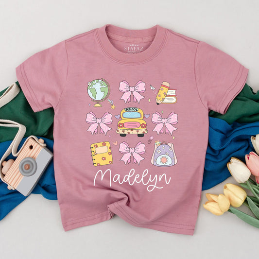 Personalized Back to School T-Shirt for Kids, Custom Name First Day Outfit, Cute School Tees for Girl, Kindergarten, Preschool Gift Idea, Fun Design