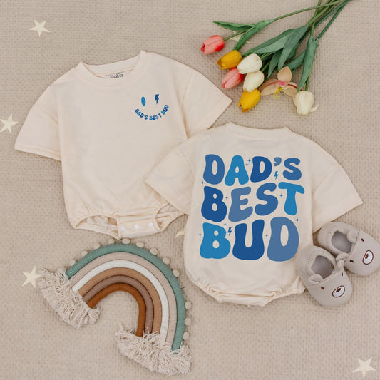 Daddy's Best Bud Baby Romper Cute Blue Lightning Bolt Smiley Face Gift for New Dad First Father's Day Announcement