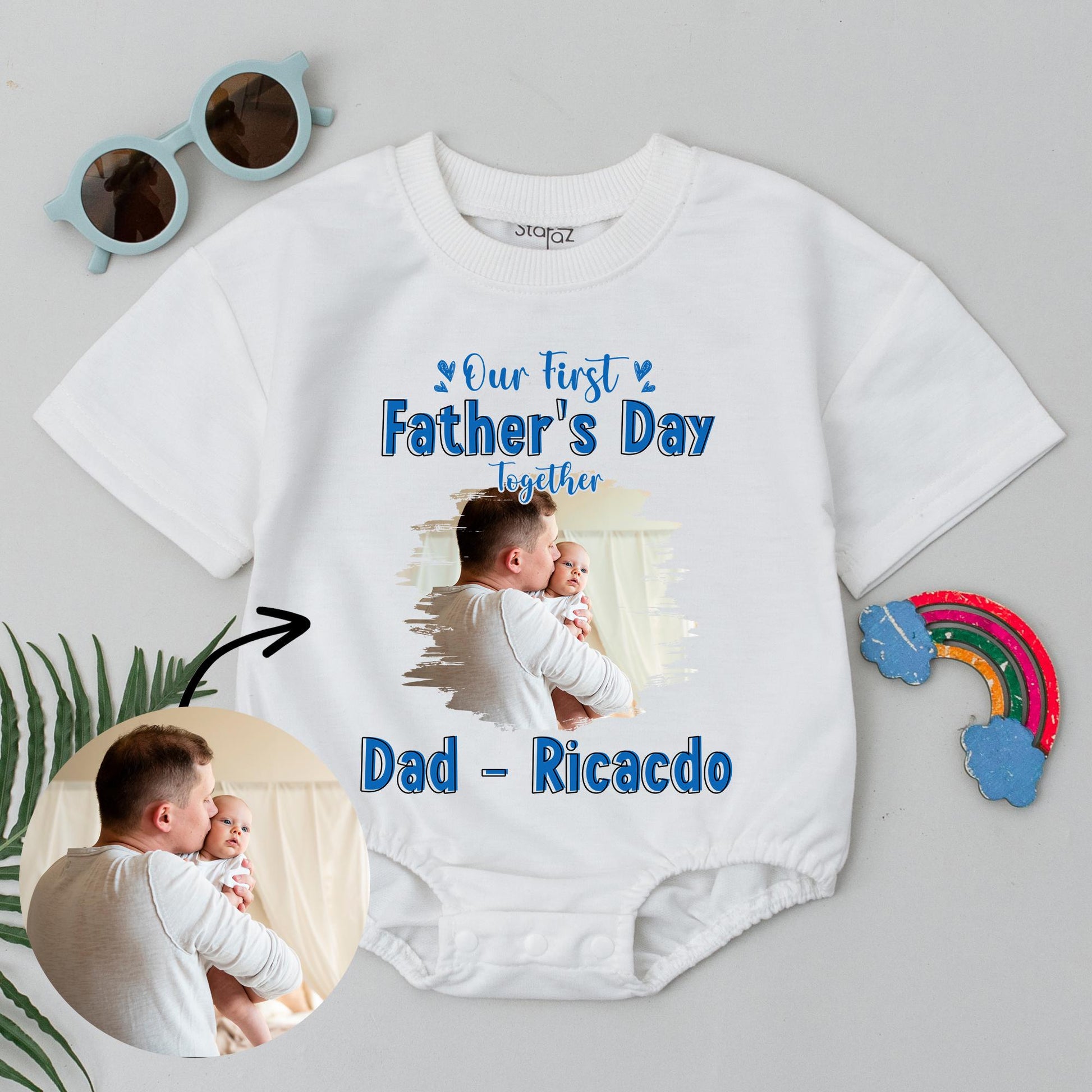 Custom Photo & Name Daddy and Me Shirt for First Father’s Day Gift Sweet Matching Outfit for Baby Boy Fun Daddy Memories