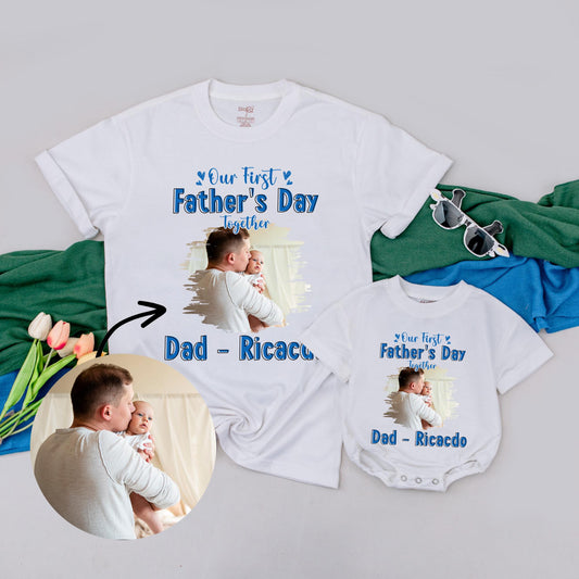 Custom Photo & Name Daddy and Me Shirt for First Father’s Day Gift Sweet Matching Outfit for Baby Boy Fun Daddy Memories