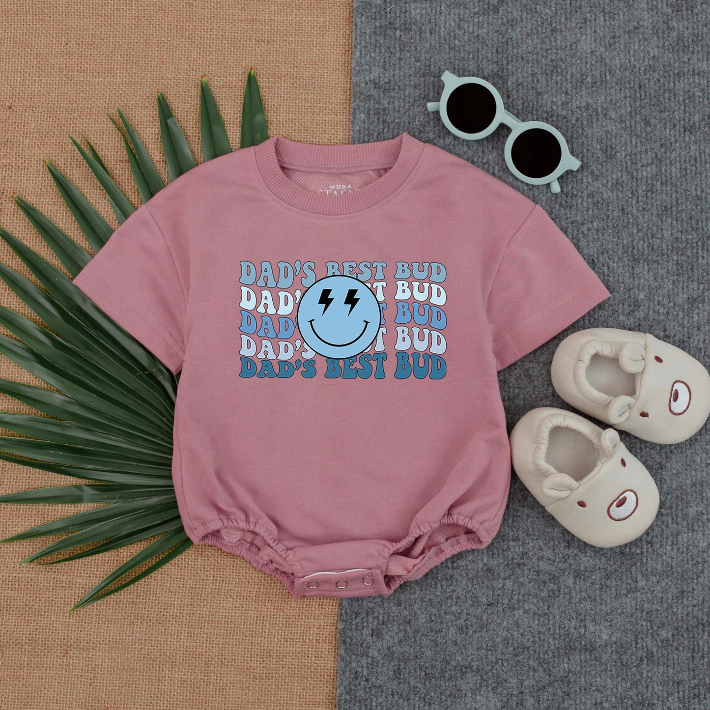 Dad’s Best Bud Smiley Face Romper Baby Boy Father’s Day Outfit Cute Bodysuit Happy Face Cotton Gift for Dad First Father’s Day