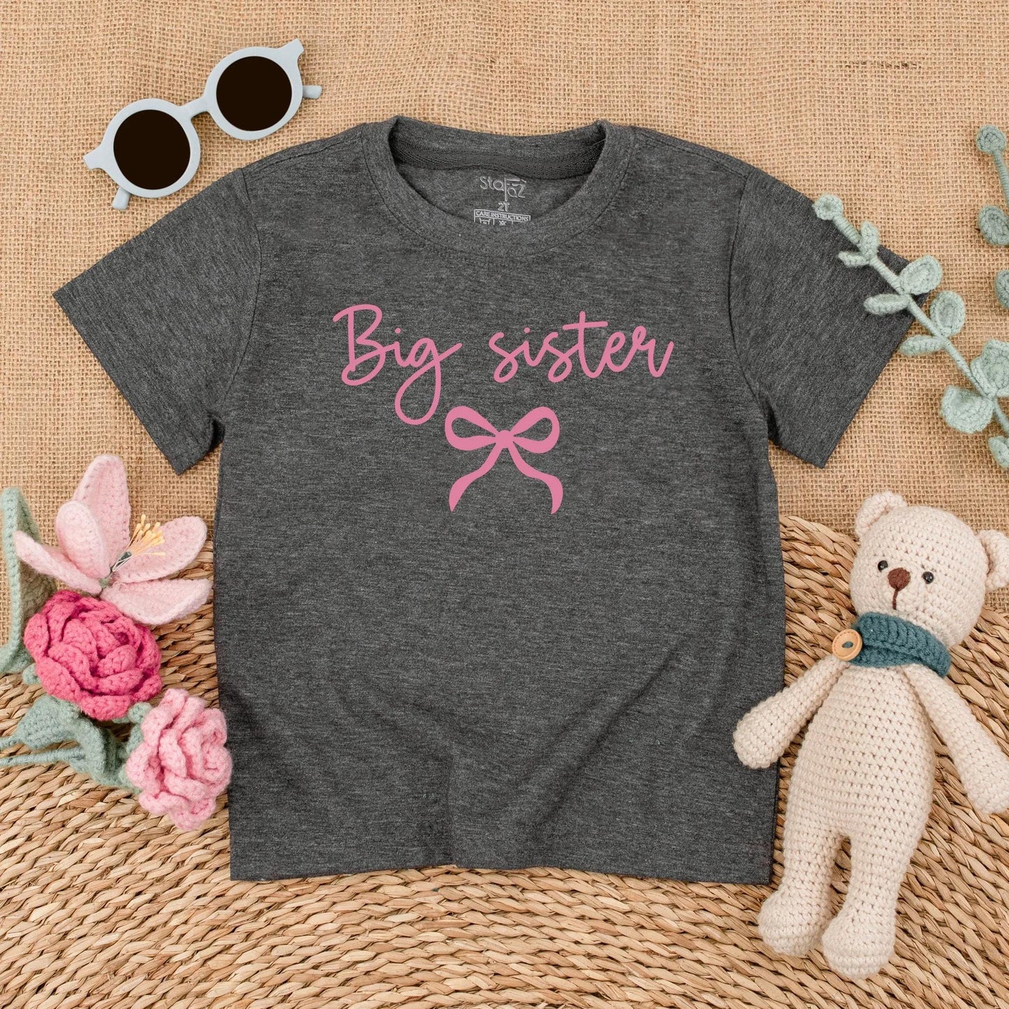 Pink Bow Big Sister Little Sister Matching Outfits Baby Girl Bubble Romper Toddler Tee Sibling Sister Set