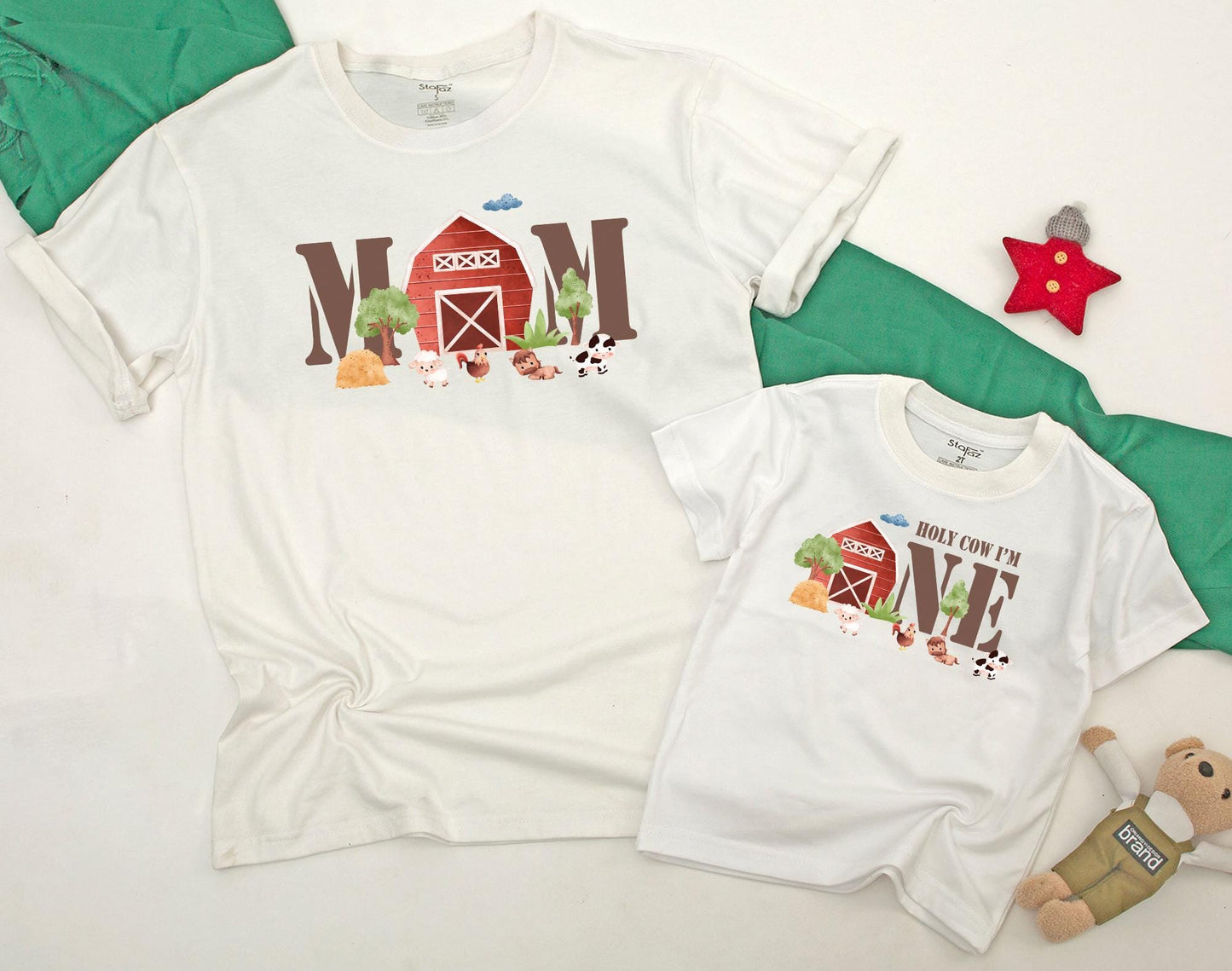Farm Theme First Birthday Shirt for Boys & Girls Boho Cow Barn Party Matching Family Outfits Toddler Kid Birthday Tee