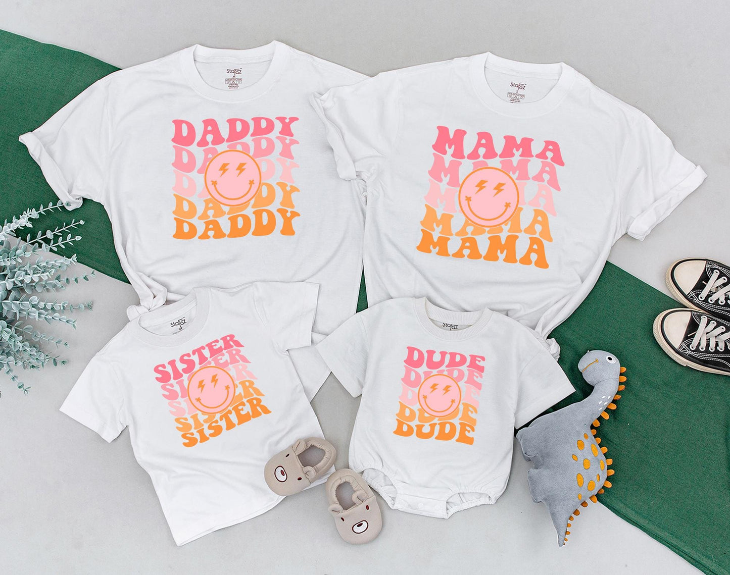 Personalized One Happy Dude Matching Family First Birthday Shirt Retro Distressed Bolt Eyes Design Toddler Baby Boy Girl Celebration Outfit