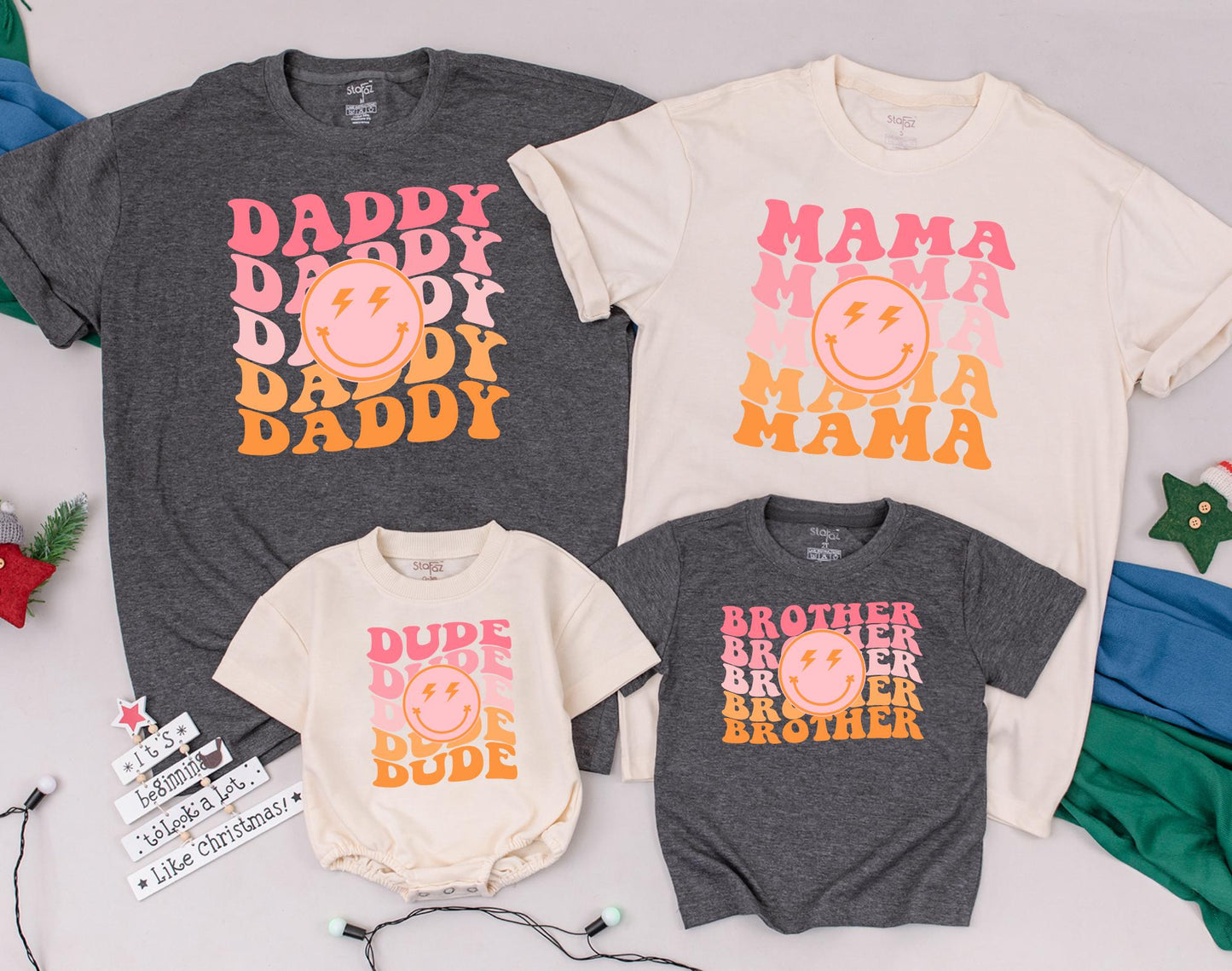 Personalized One Happy Dude Matching Family First Birthday Shirt Retro Distressed Bolt Eyes Design Toddler Baby Boy Girl Celebration Outfit