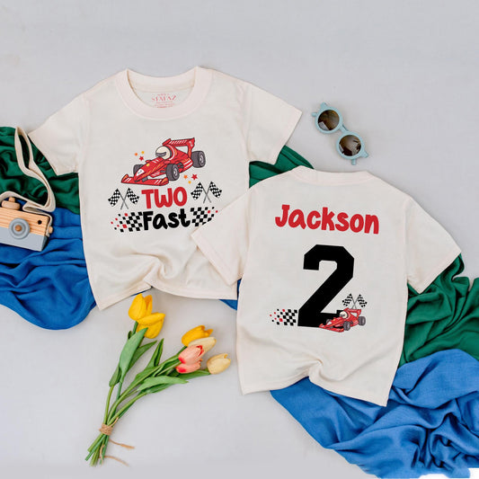Two Fast Birthday Boy Outfit, Personalized Race Car 2nd Birthday Shirt for Toddler, Custom Name Racing Tee, Second Birthday Gift Idea, Comfortable Cotton