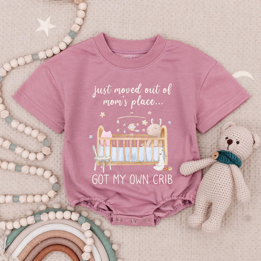 Funny Newborn Baby Romper Just Moved Out Of Mom's Place Got My Own Crib Design Babysuit Cute Vintage Watercolor Shower Gift