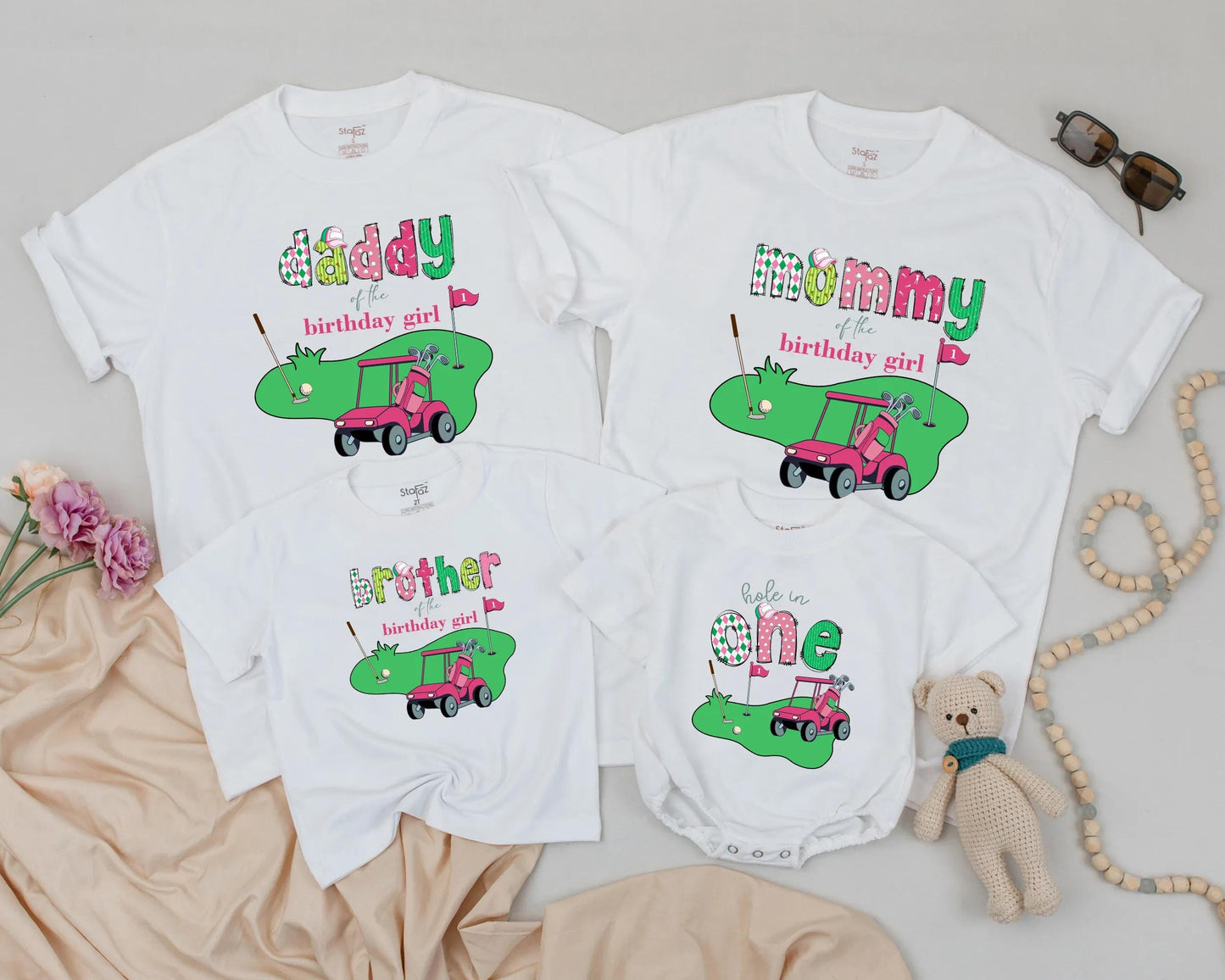 Playful Golf Birthday Girl Family Matching Shirts Hole in One Birthday Party Baby Outfit