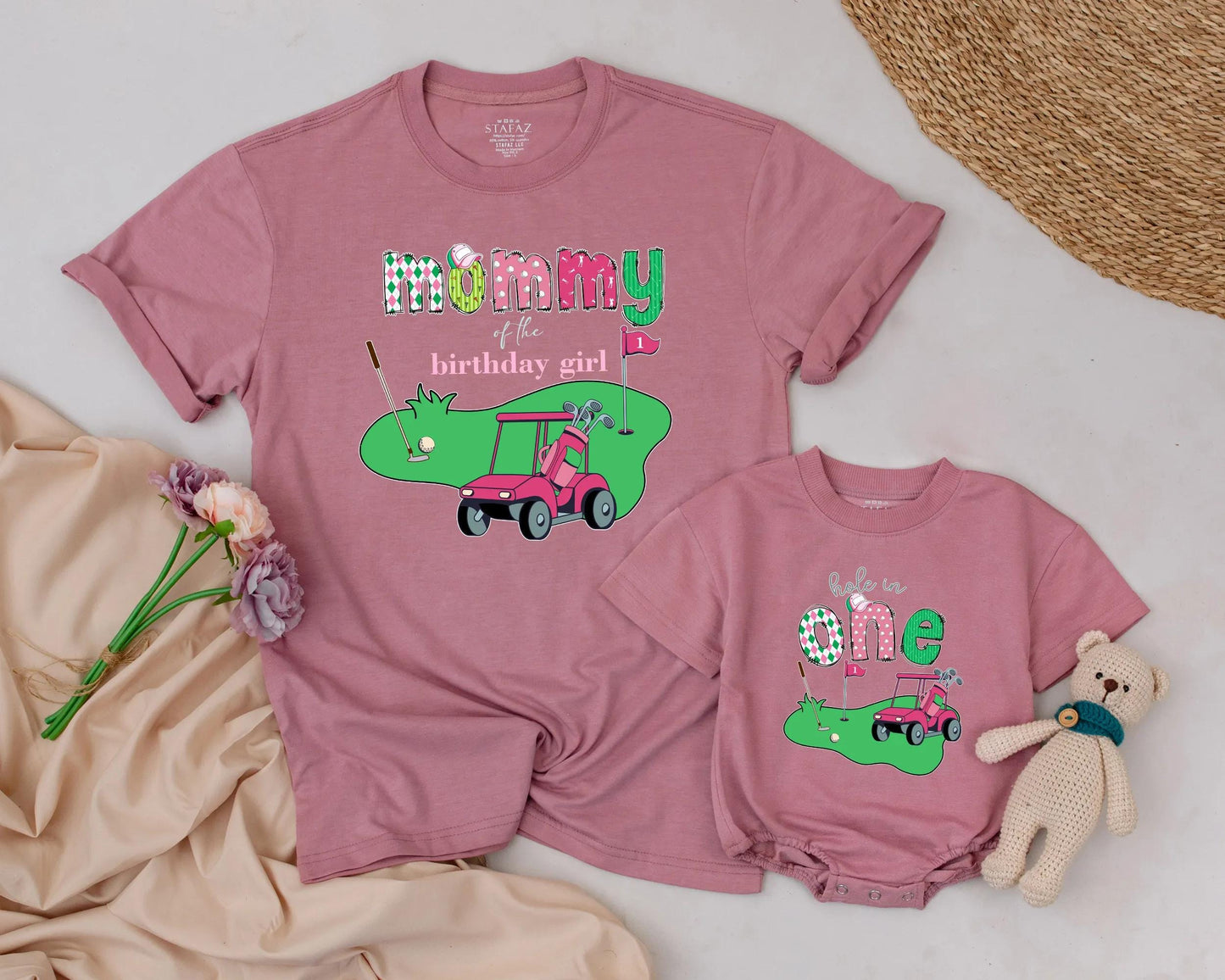 Playful Golf Birthday Girl Family Matching Shirts Hole in One Birthday Party Baby Outfit