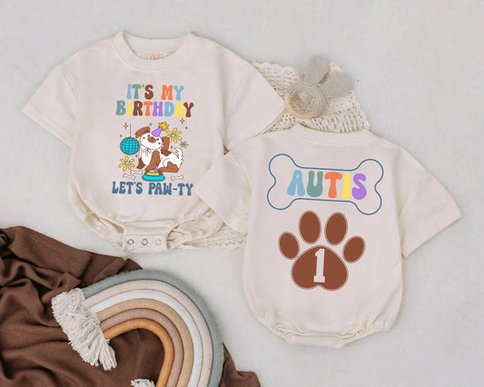 Puppy Birthday Baby Romper It's My Birthday Let's Paw-ty Outfit Personalized Name Custom Dog Party Baby Clothes