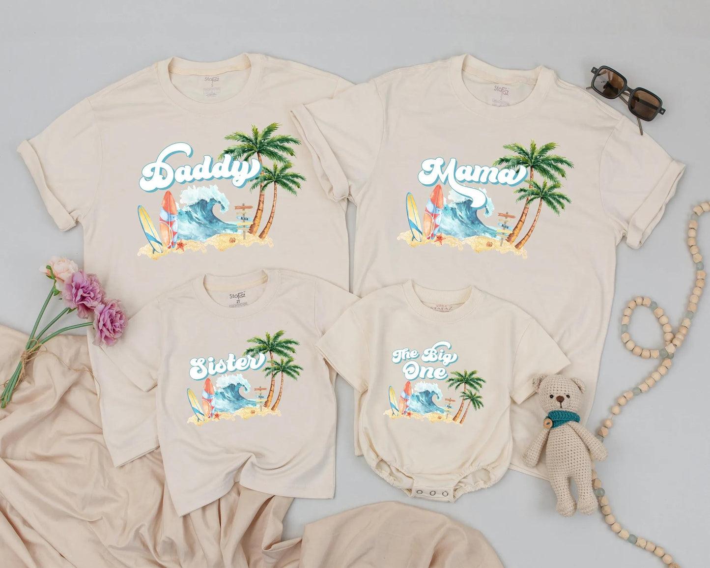 Matching Surf Birthday Shirts for Dad & Baby, The Big One Summer Beach Outfits, Surfer Family Tees