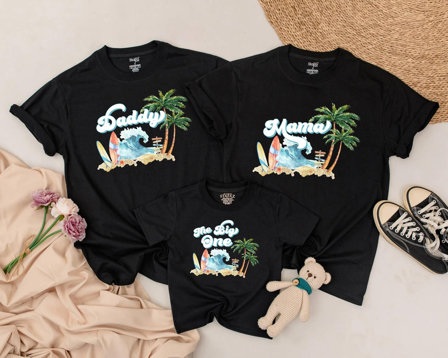 Matching Surf Birthday Shirts for Dad & Baby, The Big One Summer Beach Outfits, Surfer Family Tees