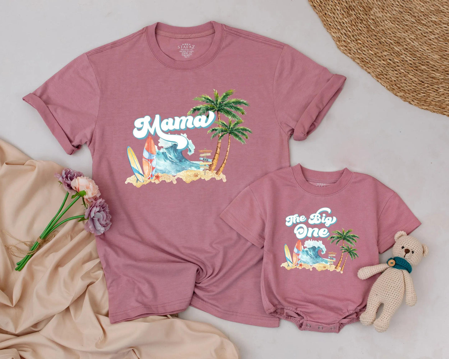 Matching Surf Birthday Shirts for Dad & Baby, The Big One Summer Beach Outfits, Surfer Family Tees