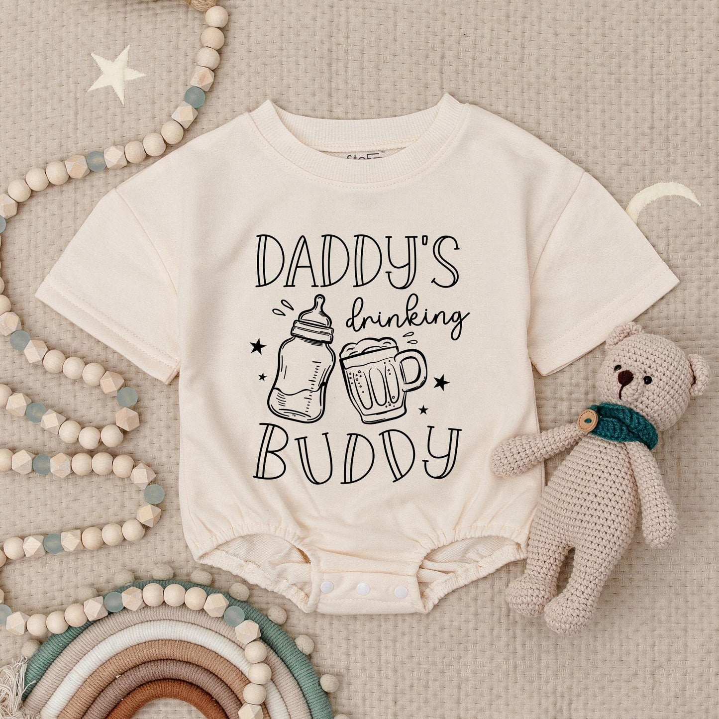 Daddy's Drinking Buddy Baby Romper Funny Beer Babysuit for Father's Day or Baby Shower Gift I Love Daddy Daddy Baby Bodysuit