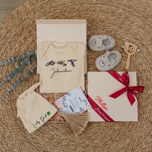 Personalized Mallard Duck Baby Bodysuit & Hat Lucky Duck Going Home Outfit Newborn Gift