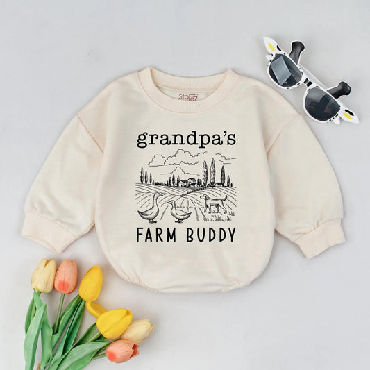 Custom Name Grandpa's Farm Buddy Baby Romper Personalized Country Outfit Newborn Grandpa Gift Toddler Farm Life Clothing