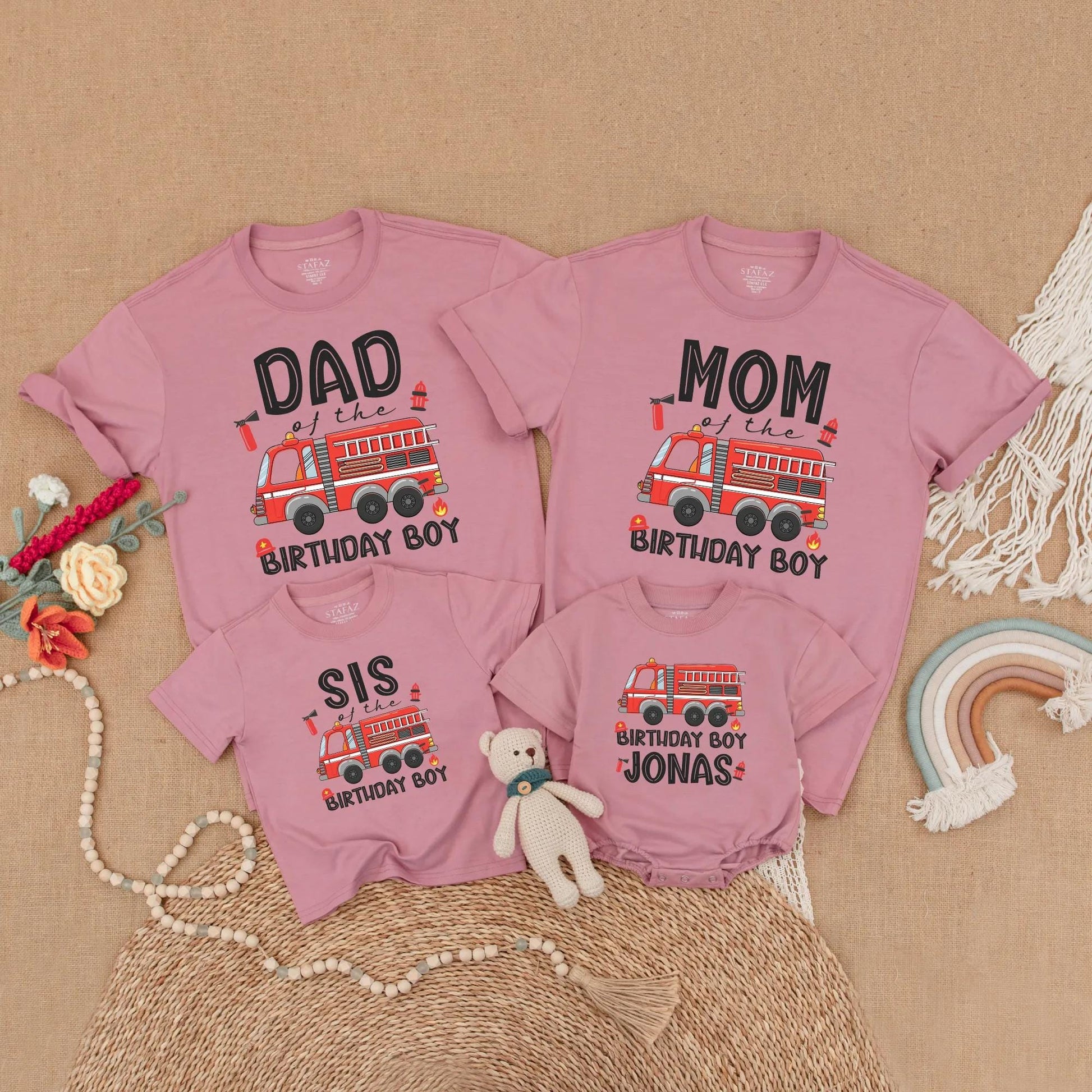 Fire Truck Birthday Matching Shirt Firefighter Family Celebration Outfit for Boys Kids First Birthday Party Gift
