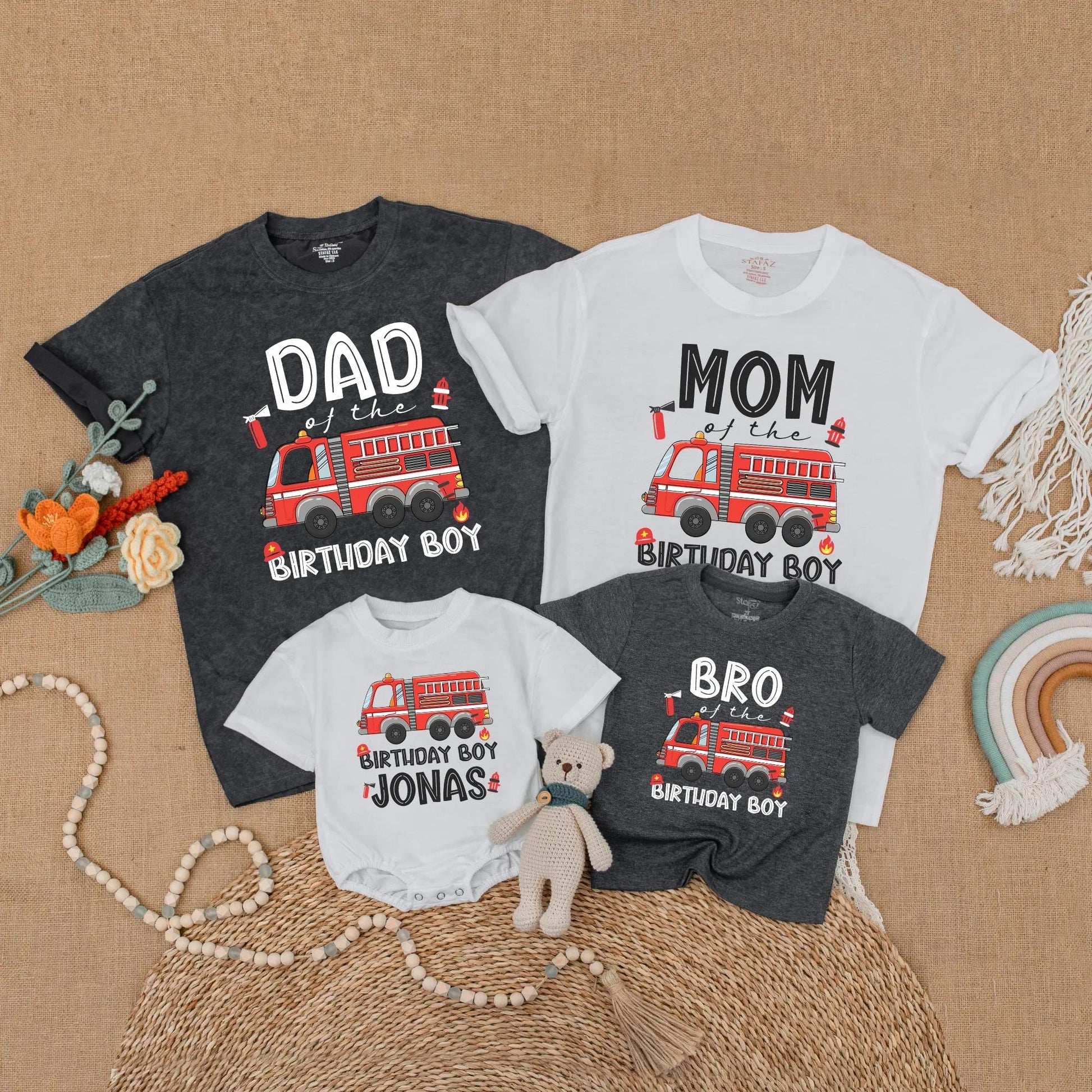 Fire Truck Birthday Matching Shirt Firefighter Family Celebration Outfit for Boys Kids First Birthday Party Gift