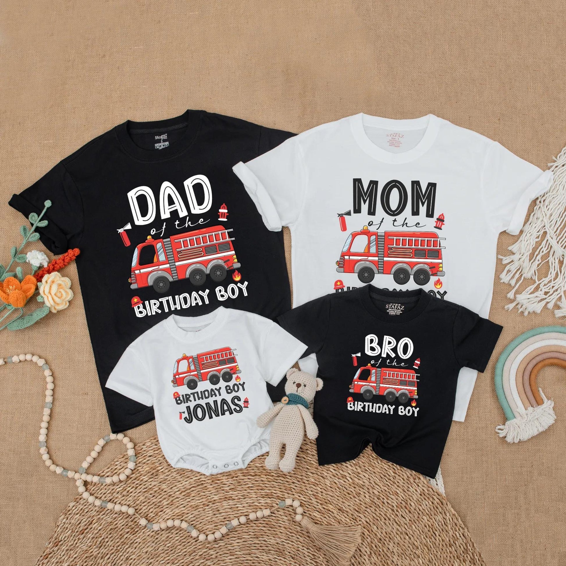 Fire Truck Birthday Matching Shirt Firefighter Family Celebration Outfit for Boys Kids First Birthday Party Gift