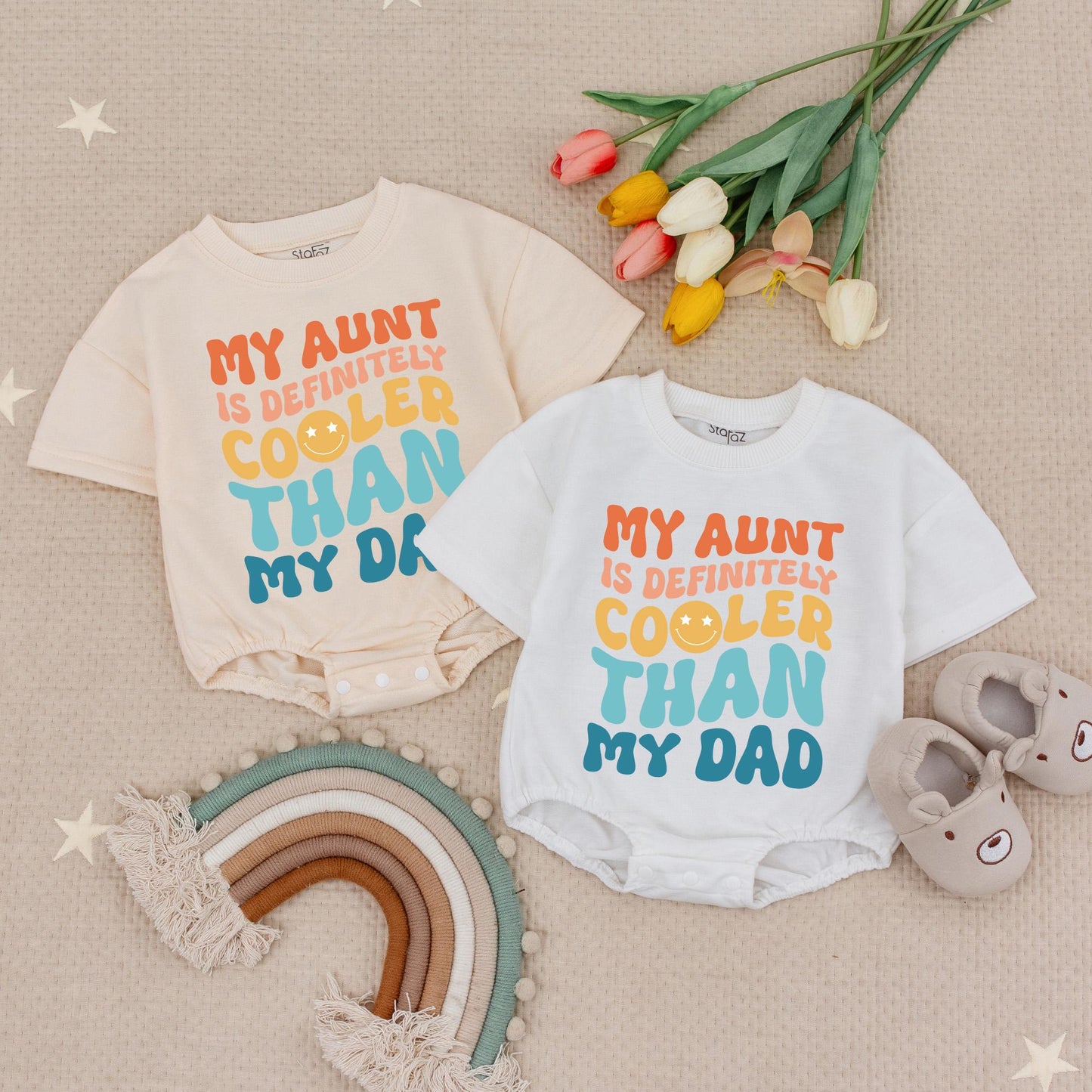 My Aunt Is Cooler Than My Dad Baby Romper Funny Vintage Bodysuit Cute Family Babysuit I Love My Aunt Gift Idea