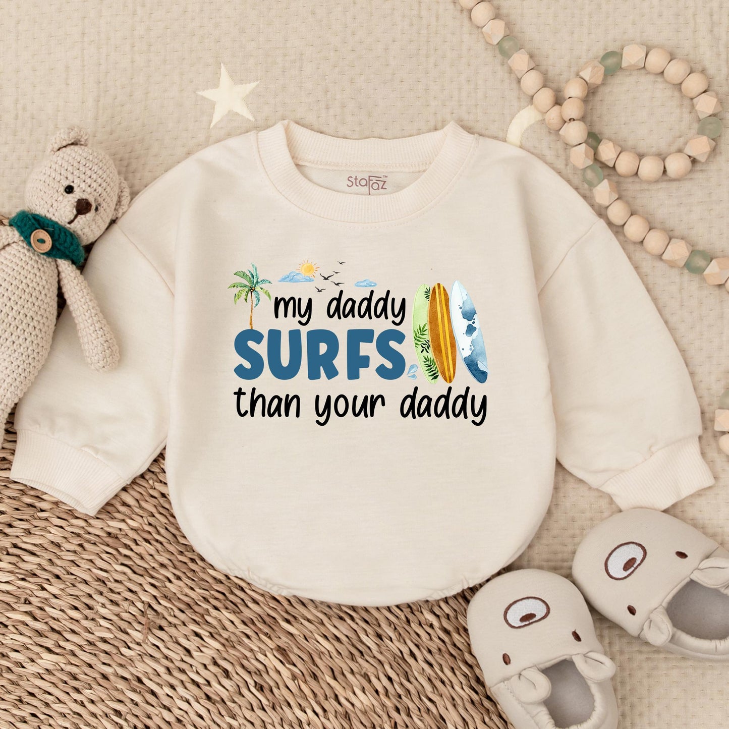 My Daddy Surfs Better Than Your Daddy Funny Baby Bubble Romper Summer Beach Outfit Gift for Surfer Dad Newborn Boy Bodysuit