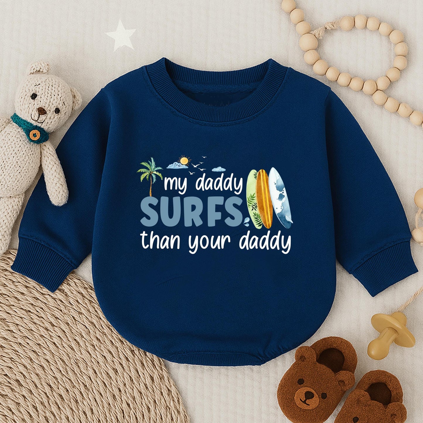 My Daddy Surfs Better Than Your Daddy Funny Baby Bubble Romper Summer Beach Outfit Gift for Surfer Dad Newborn Boy Bodysuit
