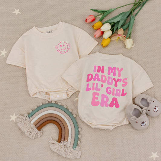 Daddy's Lil' Girl Era Baby Romper Pink Peace Sign Smiley Face Outfit First Father Daughter Gift Baby Girl