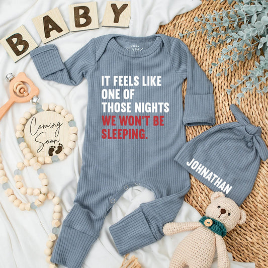IT FEELS LIKE ONE OF THOSE NIGHTS Sleepless Baby Bodysuit, Red 'WE WON'T BE SLEEPING' Quote Romper Gift for New Parents